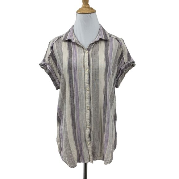 Splendid Logan Shirt Womens XS Extra Small Striped Linen Blend Exposed Seam Top - Picture 1 of 12